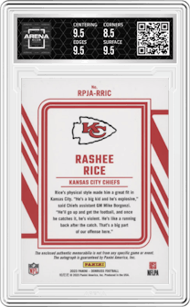 Rashee Rice from the 2023 Panini Donruss set featuring a Prime parallel graded by Arena Club and given an overall grade of 9.