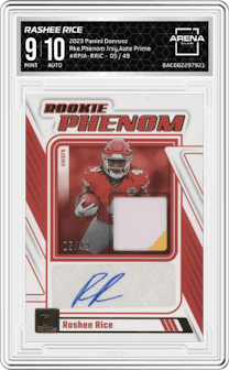Rashee Rice from the 2023 Panini Donruss set featuring a Prime parallel graded by Arena Club and given an overall grade of 9.