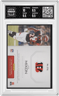 Joe Mixon from the 2017 Panini Certified set featuring a Mirror Orange parallel graded by Arena Club and given an overall grade of 9.