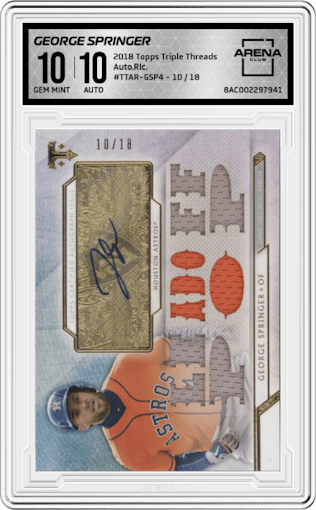 George Springer from the 2018 Topps Triple Threads set graded by Arena Club and given an overall grade of 10.
