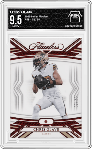 Chris Olave from the 2023 Panini Flawless set graded by Arena Club and given an overall grade of 9.5.