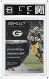 Randall Cobb from the 2017 Panini Spectra set featuring a Neon Orange parallel graded by Arena Club and given an overall grade of 9.