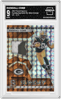 Randall Cobb from the 2017 Panini Spectra set featuring a Neon Orange parallel graded by Arena Club and given an overall grade of 9.