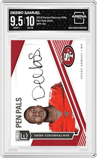Deebo Samuel from the 2019 Panini Donruss Elite set graded by Arena Club and given an overall grade of 9.5.