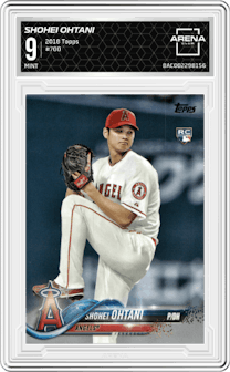Shohei Ohtani from the 2018 Topps Series 2 set graded by Arena Club and given an overall grade of 9.