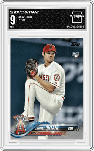 Shohei Ohtani from the 2018 Topps Series 2 set graded by Arena Club and given an overall grade of 9.