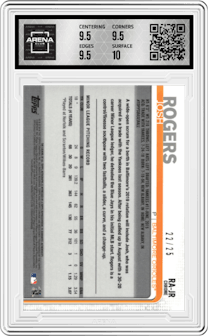 Josh Rogers from the 2019 Topps Chrome set featuring a Orange Refractor parallel graded by Arena Club and given an overall grade of 10.
