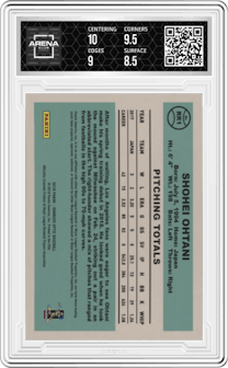 Shohei Ohtani from the 2018 Panini Donruss Optic set graded by Arena Club and given an overall grade of 9.