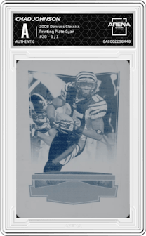 Chad Johnson from the 2008 Donruss Classics set featuring a Printing Plate Cyan parallel graded by Arena Club.