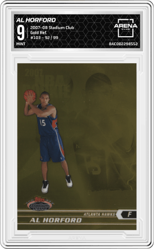 Al Horford from the 2007-08 Topps Stadium Club set featuring a Gold Refractor parallel graded by Arena Club and given an overall grade of 9.
