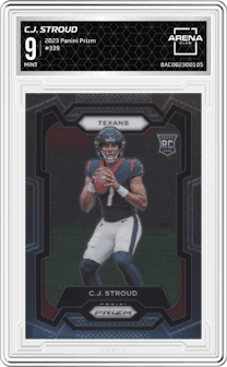 C.J. Stroud from the 2023 Panini Prizm set graded by Arena Club and given an overall grade of 9.