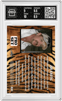 Joe Exotic from the 2021 Leaf Pro Set Joe Exotic set graded by Arena Club and given an overall grade of 9.