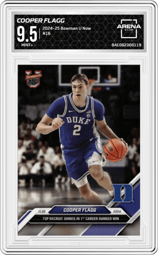 Cooper Flagg from the 2024-25 Bowman U Now set graded by Arena Club and given an overall grade of 9.5.