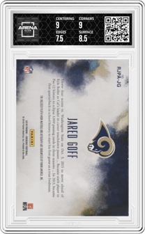 Jared Goff from the 2016 Panini Origins set featuring a Red parallel graded by Arena Club and given an overall grade of 8.