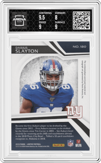 Darius Slayton from the 2019 Panini Limited set featuring a Gold Spotlight  parallel graded by Arena Club and given an overall grade of 8.5.
