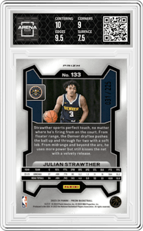Julian Strawther from the 2023-24 Panini Prizm set featuring a Teal Ice parallel graded by Arena Club and given an overall grade of 8.