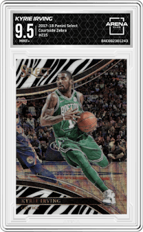 Kyrie Irving from the 2017-18 Panini Select set featuring a Zebra parallel graded by Arena Club and given an overall grade of 9.5.