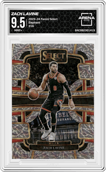 Zach LaVine	  from the 2023-24 Panini Select  set featuring a Elephant Prizm parallel graded by Arena Club and given an overall grade of 9.5.