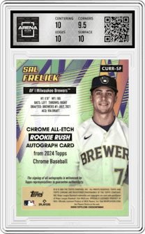Sal Frelick  from the 2024 Topps Chrome Update set graded by Arena Club and given an overall grade of 10.