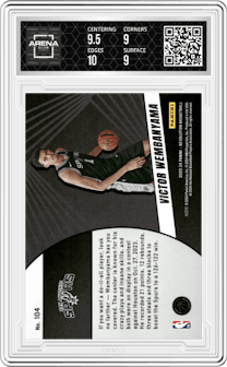 Victor Wembanyama from the 2023-24 Panini Revolution set graded by Arena Club and given an overall grade of 9.5.