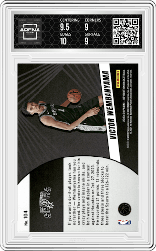 Victor Wembanyama from the 2023-24 Panini Revolution set graded by Arena Club and given an overall grade of 9.5.