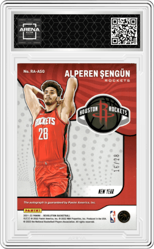 Alperen Sengun from the 2021-22 Panini Revolution  set featuring a Chinese New Year parallel graded by Arena Club.