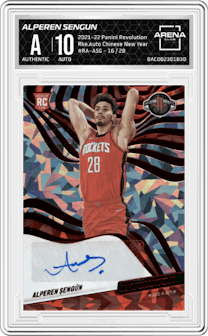 Alperen Sengun from the 2021-22 Panini Revolution  set featuring a Chinese New Year parallel graded by Arena Club.