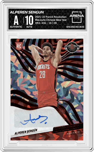 Alperen Sengun from the 2021-22 Panini Revolution  set featuring a Chinese New Year parallel graded by Arena Club.