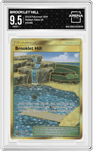 Brooklet Hill from the 2019 Pokemon S&M  set graded by Arena Club and given an overall grade of 9.5.