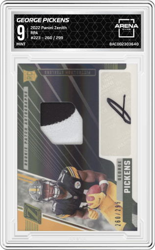 George Pickens from the 2022 Panini Zenith set graded by Arena Club and given an overall grade of 9.