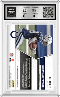 Jonathan Taylor from the 2021 Panini Mosaic set graded by Arena Club and given an overall grade of 10.