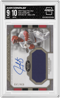 Juan Gonzalez from the 2024 Topps Tier One  set graded by Arena Club and given an overall grade of 9.