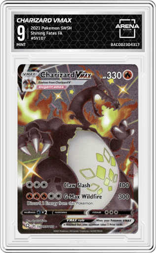 Charizard VMAX  from the 2021 Pokemon SWSH set graded by Arena Club and given an overall grade of 9.