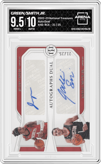 Jalen Green/Jabari Smith Jr. from the 2022-23 Panini National Treasures set graded by Arena Club and given an overall grade of 9.5.