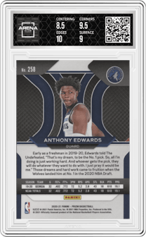 Anthony Edwards from the 2020-21 Panini Prizm set graded by Arena Club and given an overall grade of 9.
