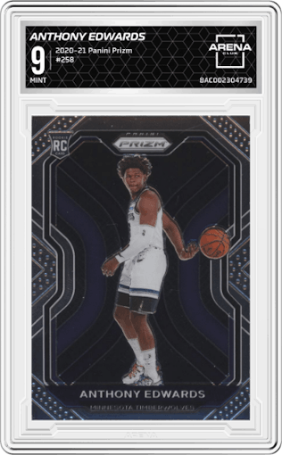 Anthony Edwards from the 2020-21 Panini Prizm set graded by Arena Club and given an overall grade of 9.