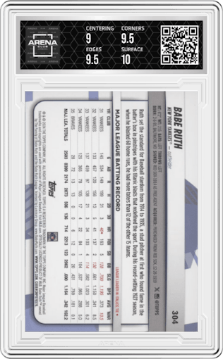 Babe Ruth from the 2024 Topps Big League set graded by Arena Club and given an overall grade of 9.5.