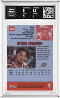 Steve Francis from the 1999-00 Bowman's Best set graded by Arena Club and given an overall grade of 6.5.
