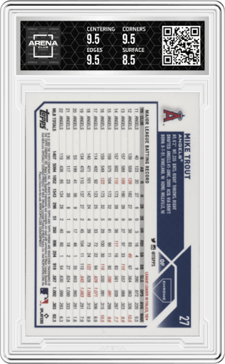Mike Trout from the 2023 Topps Chrome set graded by Arena Club and given an overall grade of 9.