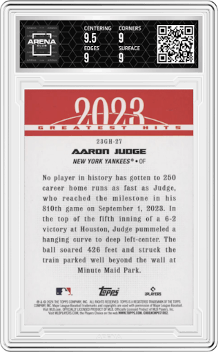 Aaron Judge from the 2024 Topps  set graded by Arena Club and given an overall grade of 9.