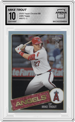 Mike Trout from the 2020 Topps Chrome Ben Baller Edition set graded by Arena Club and given an overall grade of 10.