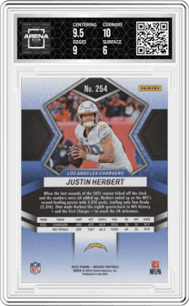 Justin Herbert from the 2022 Panini Mosaic set graded by Arena Club and given an overall grade of 6.5.