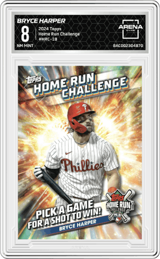 Bryce Harper from the 2024 Topps  set graded by Arena Club and given an overall grade of 8.
