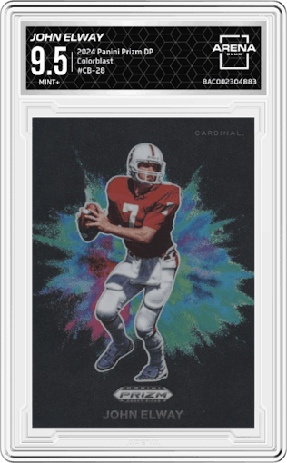John Elway from the 2024 Panini Prizm Draft Picks set graded by Arena Club and given an overall grade of 9.5.