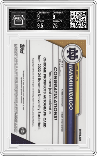 Hannah Hidalgo from the 2023-24 Bowman U Chrome set graded by Arena Club and given an overall grade of 8.