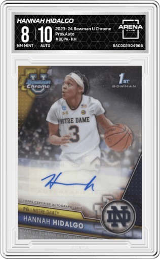 Hannah Hidalgo from the 2023-24 Bowman U Chrome set graded by Arena Club and given an overall grade of 8.