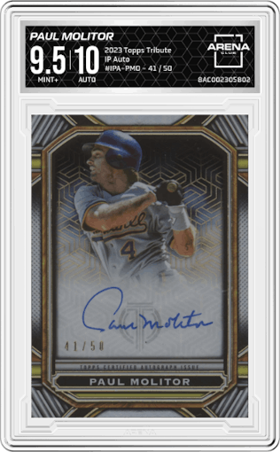 Paul Molitor from the 2023 Topps Tribute set graded by Arena Club and given an overall grade of 9.5.