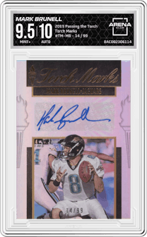 Mark Brunell from the 2019 Panini Passing the Torch set graded by Arena Club and given an overall grade of 9.5.