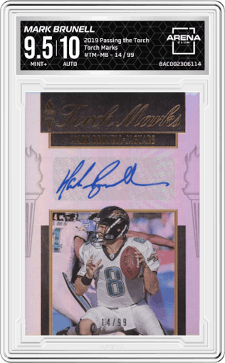 Mark Brunell from the 2019 Panini Passing the Torch set graded by Arena Club and given an overall grade of 9.5.