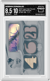 Adrian Gonzalez from the 2009 Topps Triple Threads set featuring a Platinum parallel graded by Arena Club and given an overall grade of 8.5.